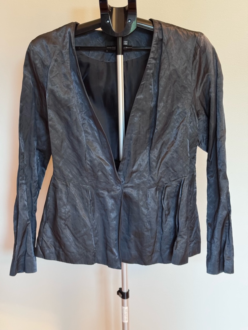 Eileen Fisher Metallic Stealth Black Metallic Open-Front Jacket - Size 16